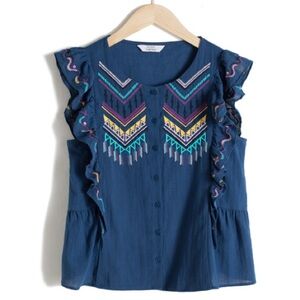 Paris Atelier & OTHER STORIES Cotton blouse with folk embroidery size 6